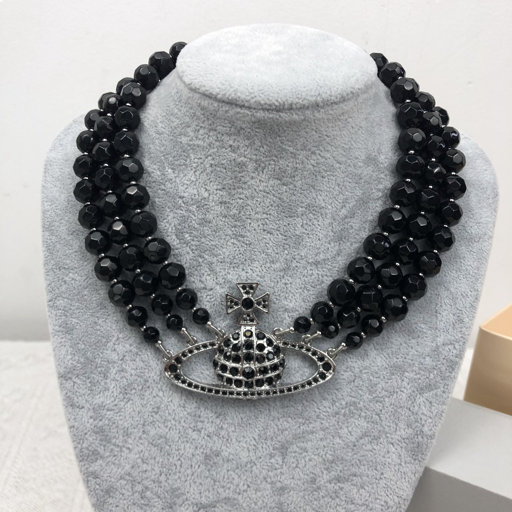 Vivienne Westwood Three Row Pearl Bas Relief Choker In Black Brand New